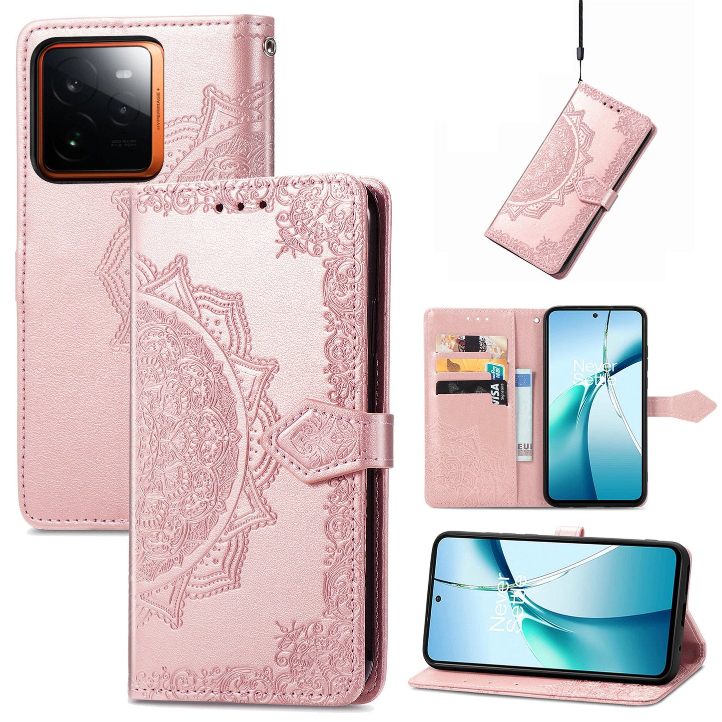 For Realme GT 7 Pro 5G Wallet Case Mandala Flower Leather Phone Cover Stand - Rose Gold