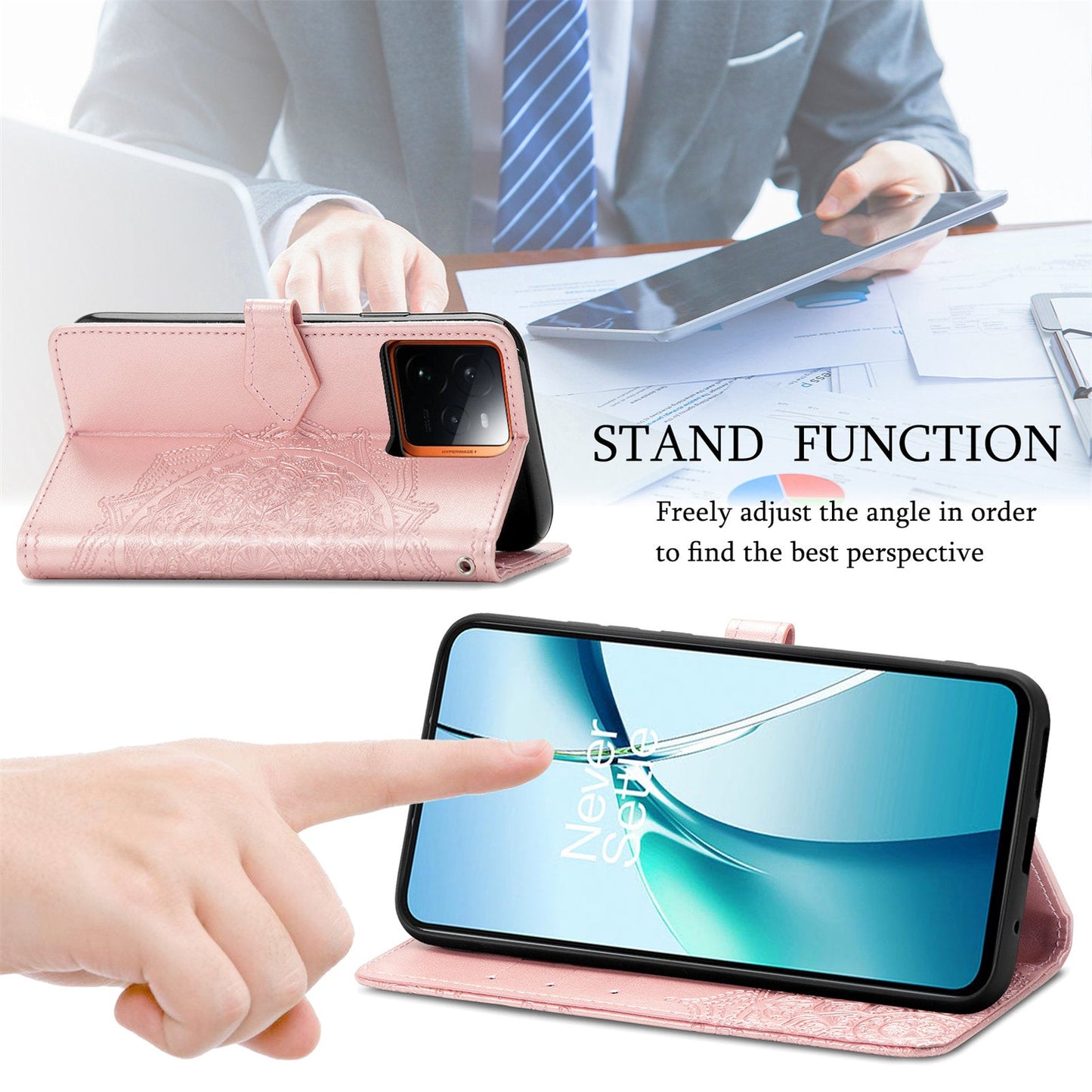 For Realme GT 7 Pro 5G Wallet Case Mandala Flower Leather Phone Cover Stand - Rose Gold