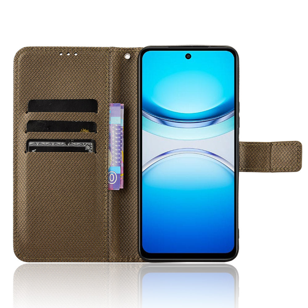 For vivo Y39 5G Leather Wallet Case with Strap Diamond Texture Phone Cover - Brown