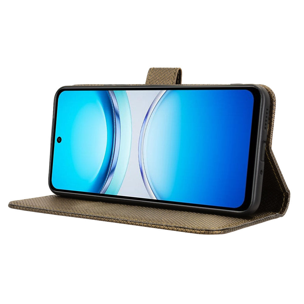 For vivo Y39 5G Leather Wallet Case with Strap Diamond Texture Phone Cover - Brown