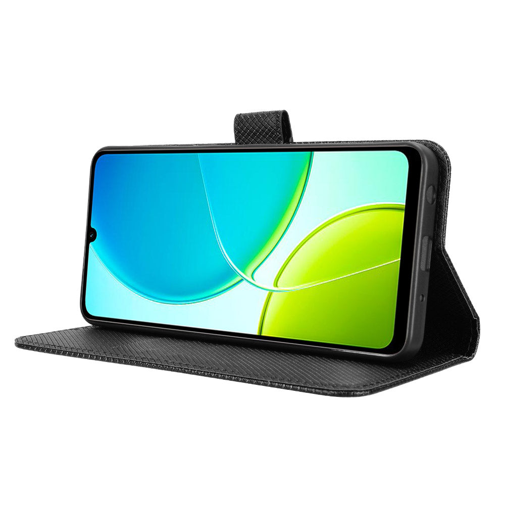 For vivo Y29s 5G / vivo Y04 4G Leather Wallet Case with Strap Diamond Texture Phone Cover - Black