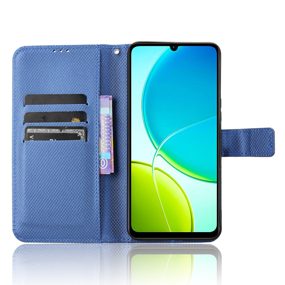 For vivo Y29s 5G / vivo Y04 4G Leather Wallet Case with Strap Diamond Texture Phone Cover - Blue
