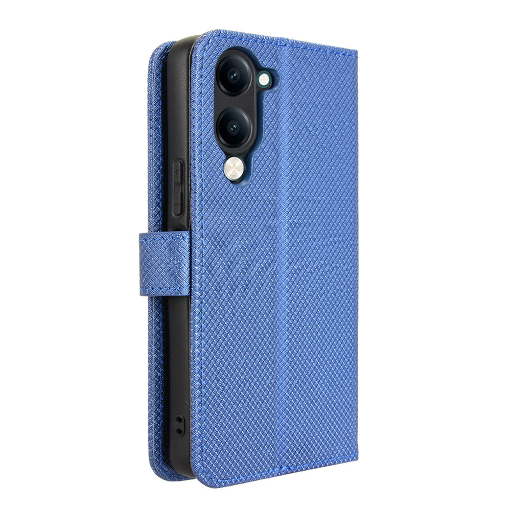 For vivo Y29s 5G / vivo Y04 4G Leather Wallet Case with Strap Diamond Texture Phone Cover - Blue