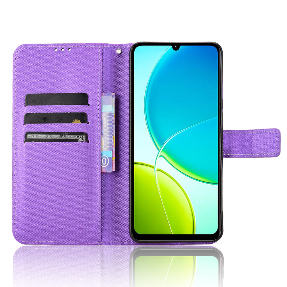 For vivo Y29s 5G / vivo Y04 4G Leather Wallet Case with Strap Diamond Texture Phone Cover - Purple