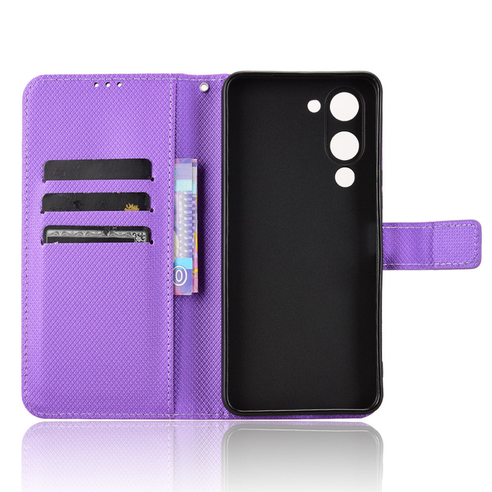 For vivo Y29s 5G / vivo Y04 4G Leather Wallet Case with Strap Diamond Texture Phone Cover - Purple