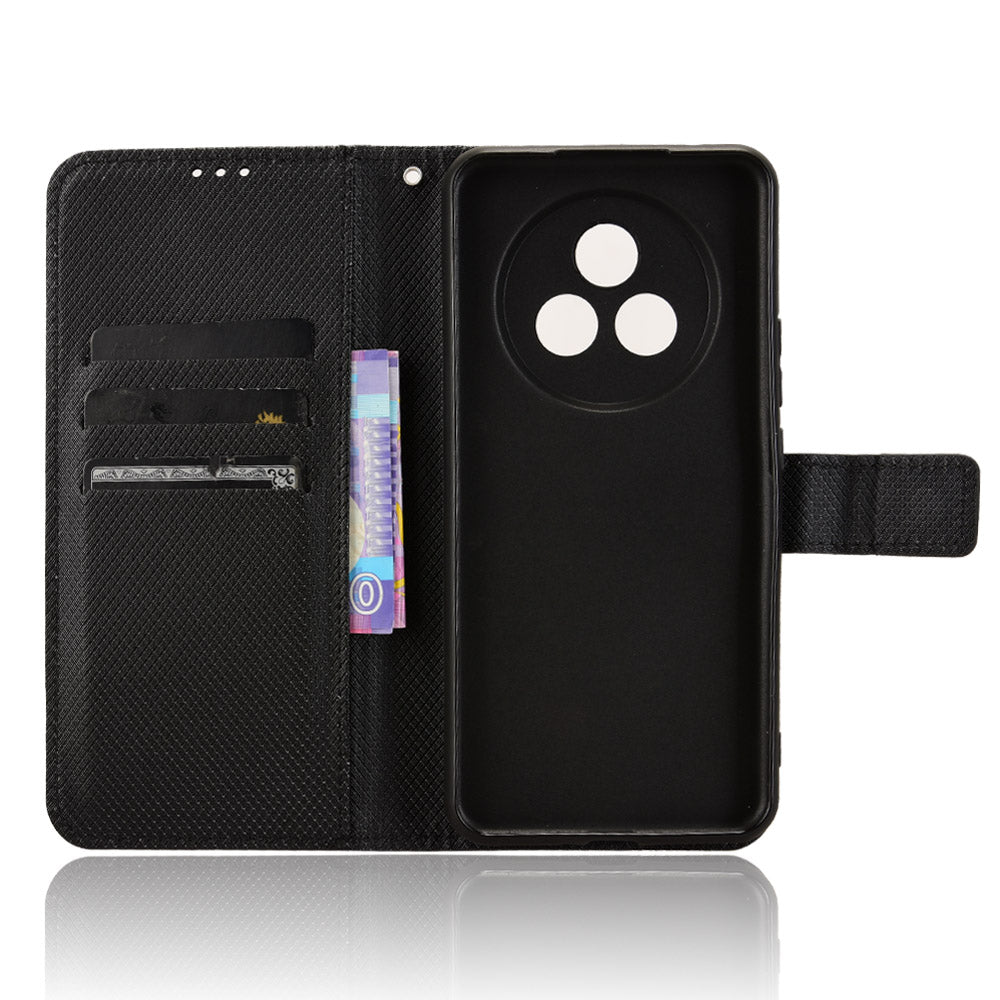 For Realme P3 Pro 5G Leather Wallet Case with Strap Diamond Texture Phone Cover - Black