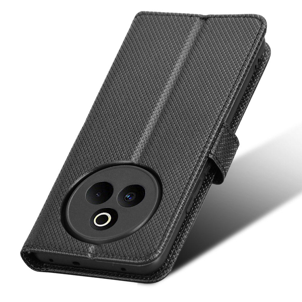 For Realme P3 Pro 5G Leather Wallet Case with Strap Diamond Texture Phone Cover - Black