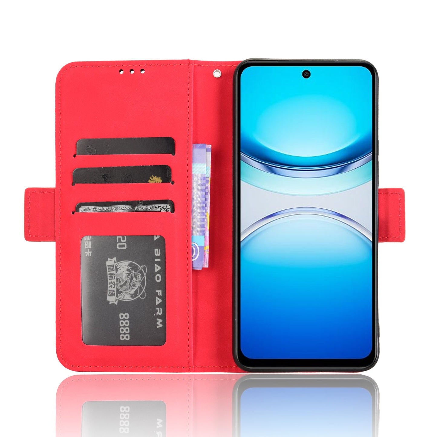 For vivo Y39 5G Leather Case Phone Wallet Cover with Multiple Card Slots - Red
