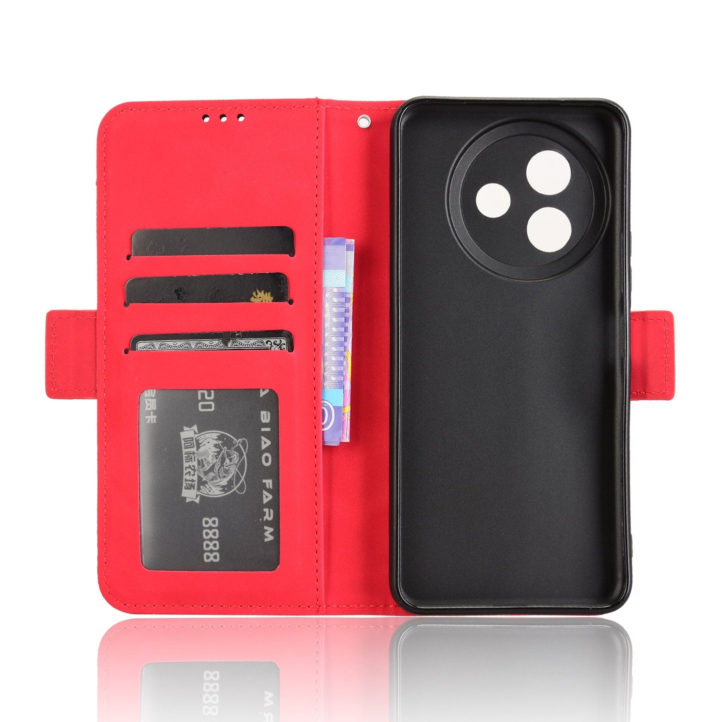 For vivo Y39 5G Leather Case Phone Wallet Cover with Multiple Card Slots - Red