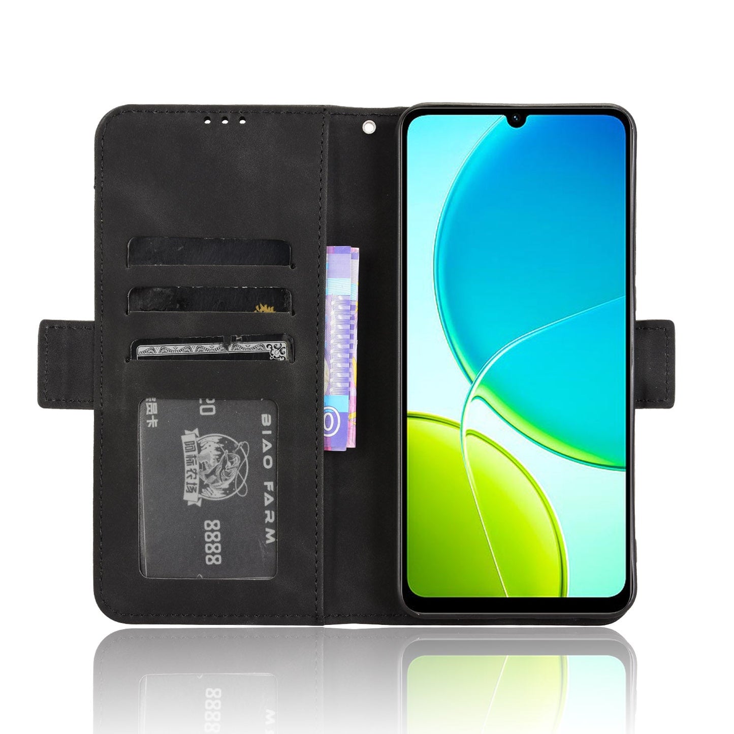 For vivo Y29s 5G / vivo Y04 4G Leather Case Phone Wallet Cover with Multiple Card Slots - Black