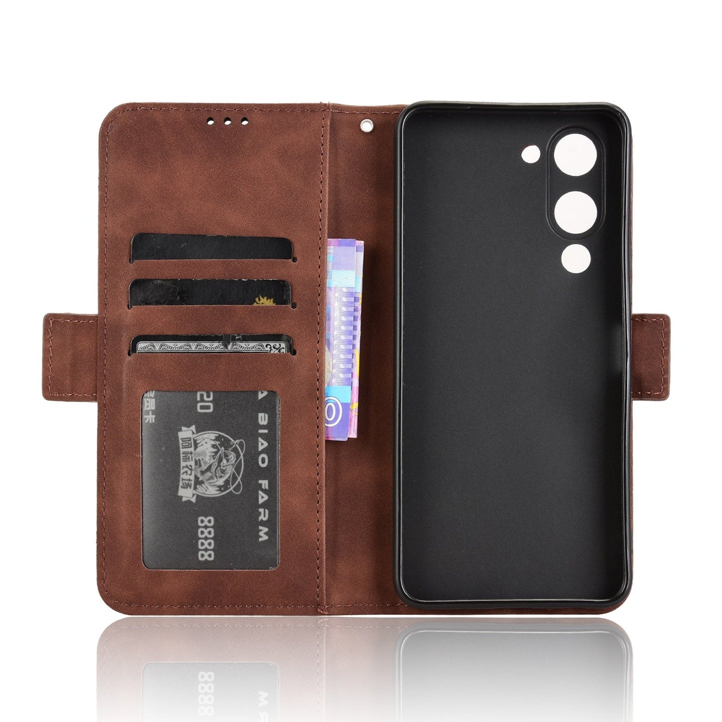 For vivo Y29s 5G / vivo Y04 4G Leather Case Phone Wallet Cover with Multiple Card Slots - Brown