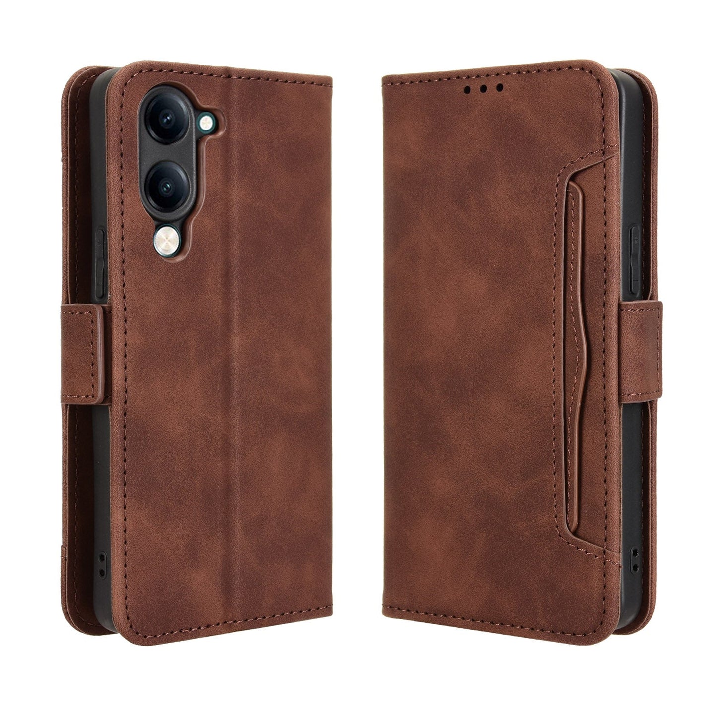 For vivo Y29s 5G / vivo Y04 4G Leather Case Phone Wallet Cover with Multiple Card Slots - Brown
