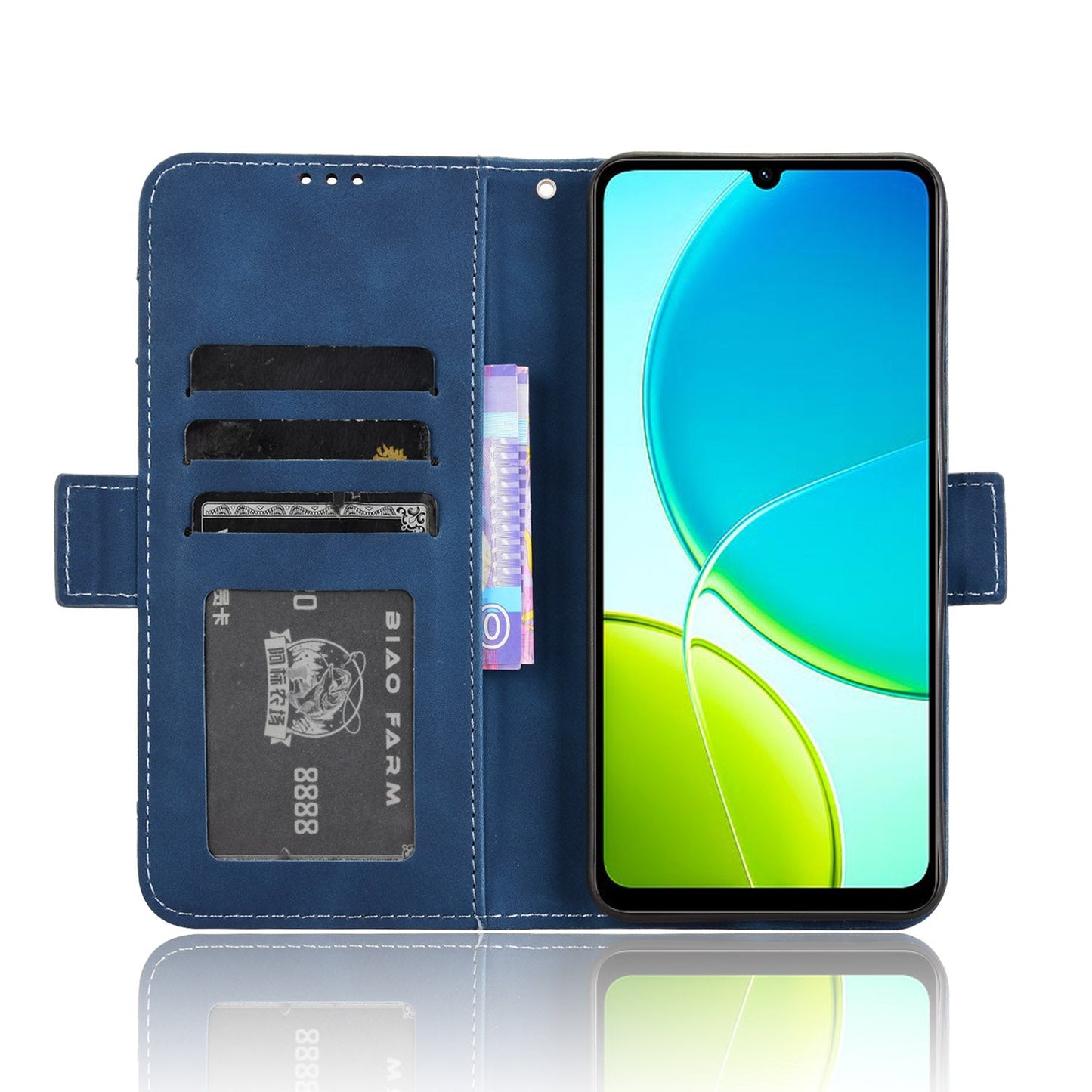 For vivo Y29s 5G / vivo Y04 4G Leather Case Phone Wallet Cover with Multiple Card Slots - Blue