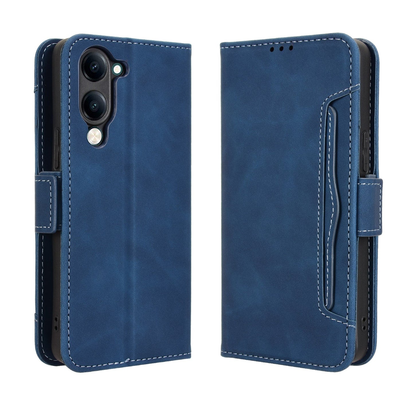 For vivo Y29s 5G / vivo Y04 4G Leather Case Phone Wallet Cover with Multiple Card Slots - Blue