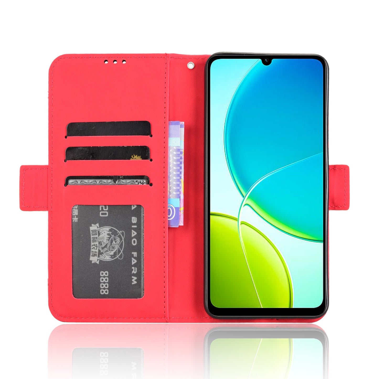 For vivo Y29s 5G / vivo Y04 4G Leather Case Phone Wallet Cover with Multiple Card Slots - Red