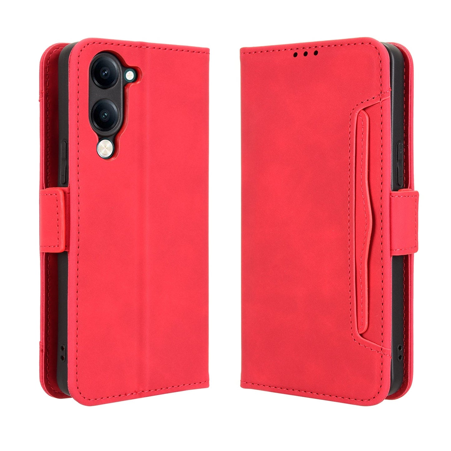 For vivo Y29s 5G / vivo Y04 4G Leather Case Phone Wallet Cover with Multiple Card Slots - Red