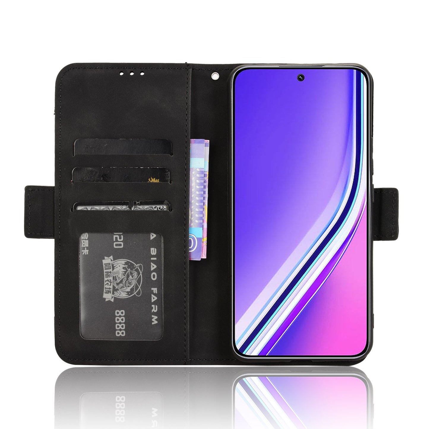 For Realme P3 Pro 5G Leather Case Phone Wallet Cover with Multiple Card Slots - Black