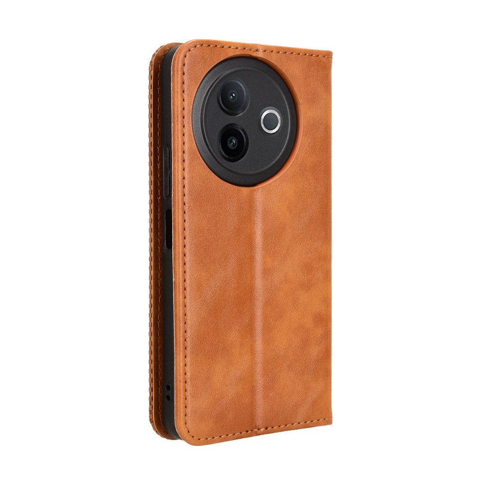 For vivo Y39 5G Retro PU Leather Case Phone Wallet Stand Cover - Brown