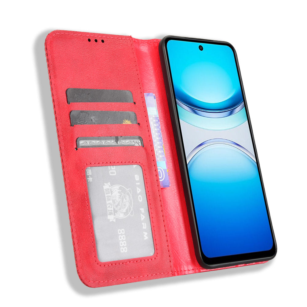 For vivo Y39 5G Retro PU Leather Case Phone Wallet Stand Cover - Red