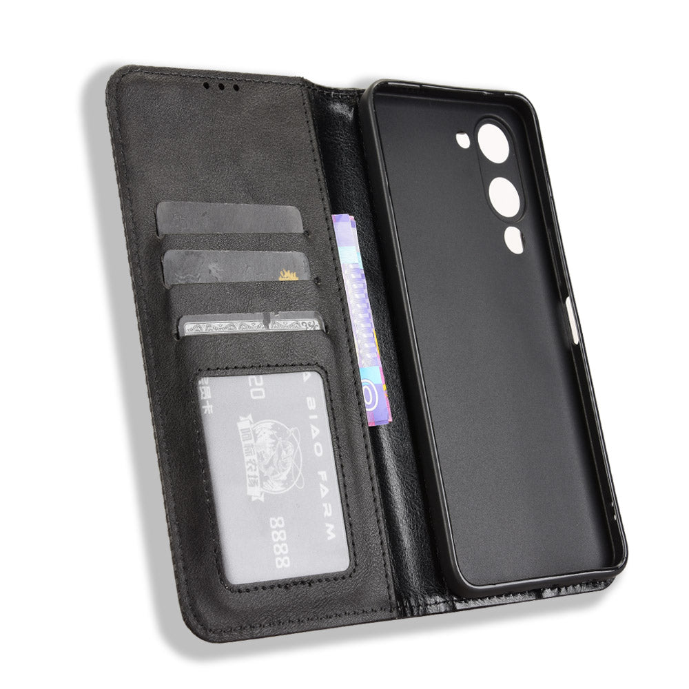 For vivo Y29s 5G / vivo Y04 4G Retro PU Leather Case Phone Wallet Stand Cover - Black