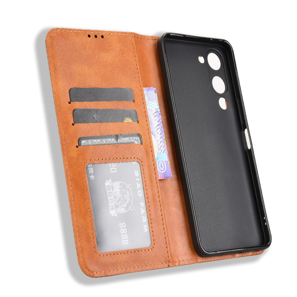 For vivo Y29s 5G / vivo Y04 4G Retro PU Leather Case Phone Wallet Stand Cover - Brown