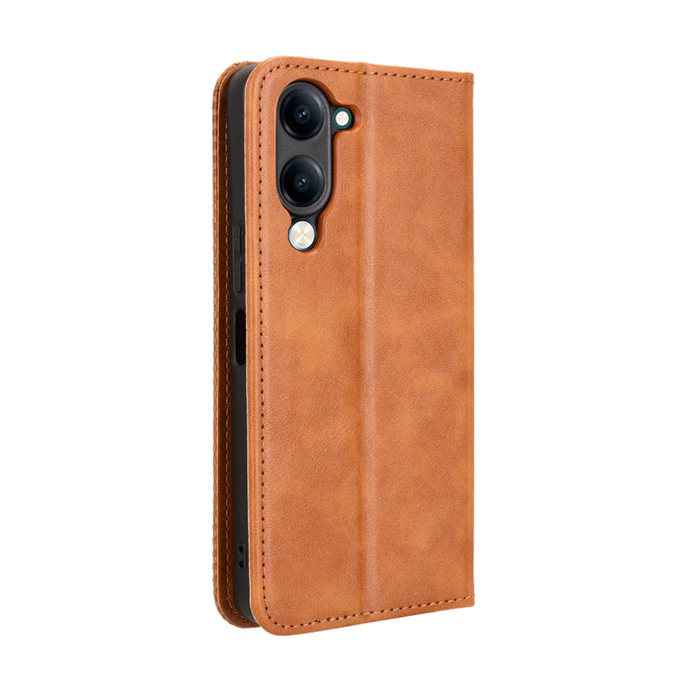 For vivo Y29s 5G / vivo Y04 4G Retro PU Leather Case Phone Wallet Stand Cover - Brown