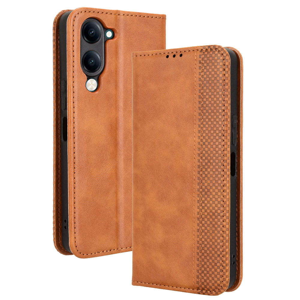 For vivo Y29s 5G / vivo Y04 4G Retro PU Leather Case Phone Wallet Stand Cover - Brown