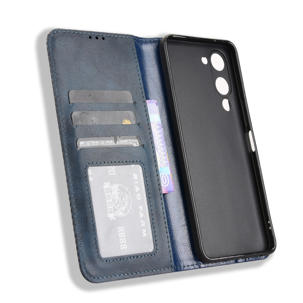For vivo Y29s 5G / vivo Y04 4G Retro PU Leather Case Phone Wallet Stand Cover - Blue