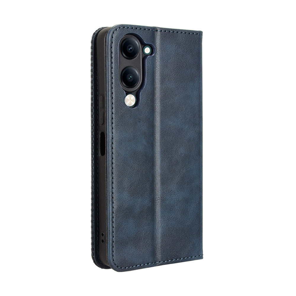 For vivo Y29s 5G / vivo Y04 4G Retro PU Leather Case Phone Wallet Stand Cover - Blue