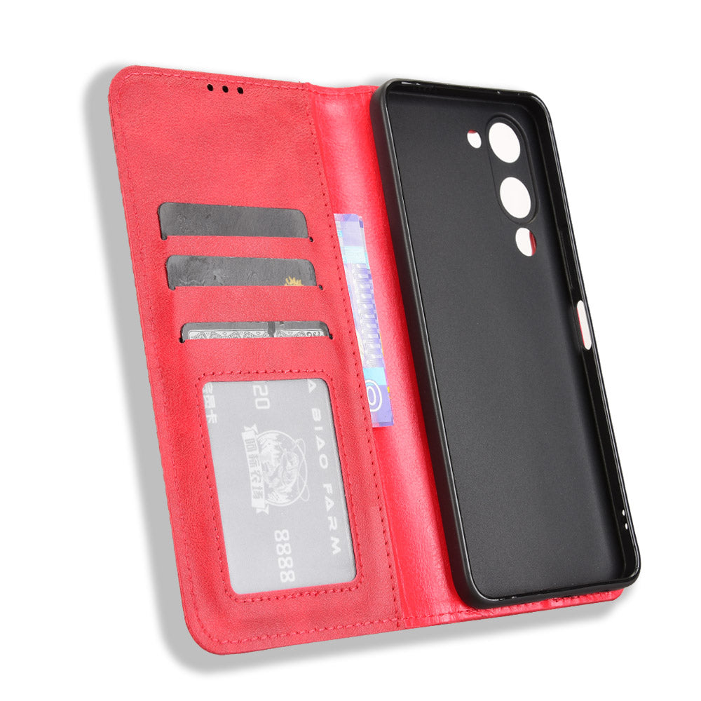 For vivo Y29s 5G / vivo Y04 4G Retro PU Leather Case Phone Wallet Stand Cover - Red