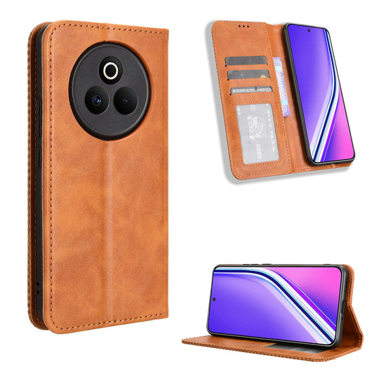 For Realme P3 Pro 5G Retro PU Leather Case Phone Wallet Stand Cover - Brown