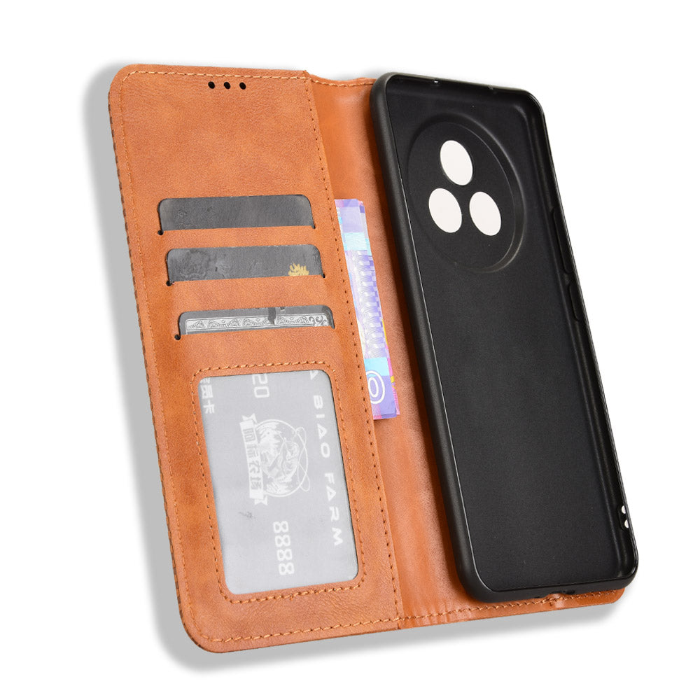 For Realme P3 Pro 5G Retro PU Leather Case Phone Wallet Stand Cover - Brown