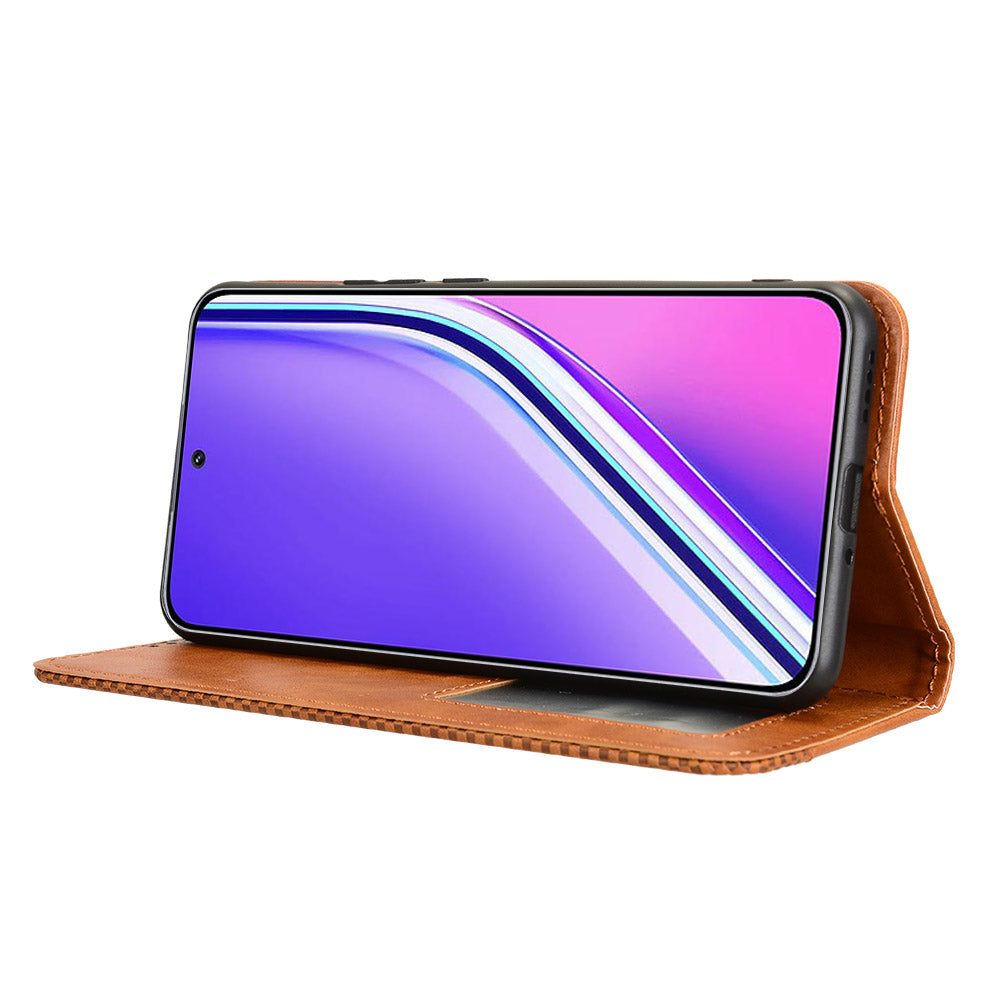 For Realme P3 Pro 5G Retro PU Leather Case Phone Wallet Stand Cover - Brown