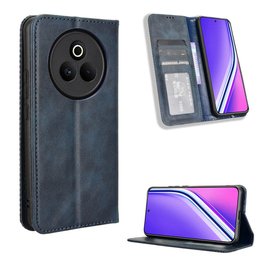 For Realme P3 Pro 5G Retro PU Leather Case Phone Wallet Stand Cover - Blue