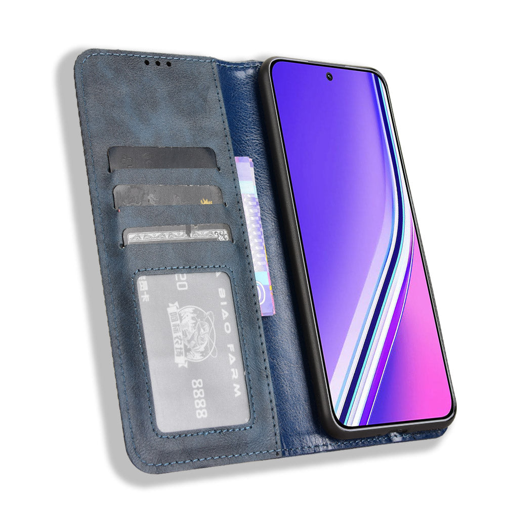 For Realme P3 Pro 5G Retro PU Leather Case Phone Wallet Stand Cover - Blue