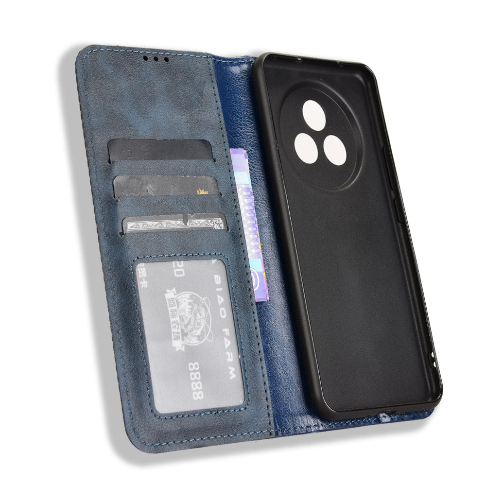 For Realme P3 Pro 5G Retro PU Leather Case Phone Wallet Stand Cover - Blue