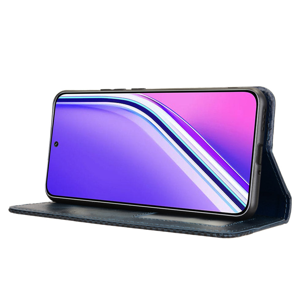 For Realme P3 Pro 5G Retro PU Leather Case Phone Wallet Stand Cover - Blue