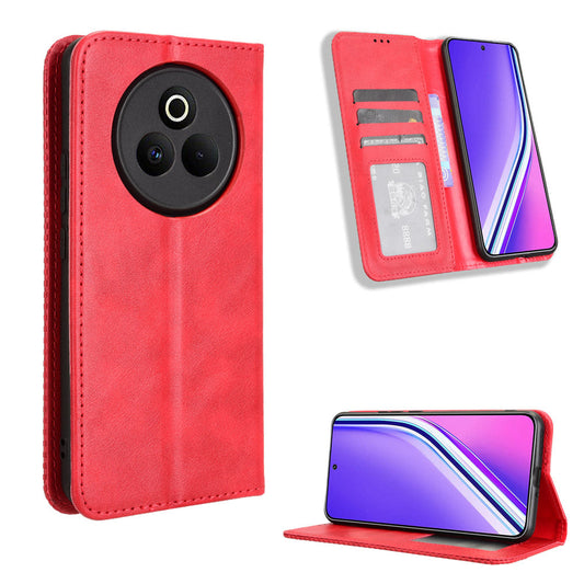 For Realme P3 Pro 5G Retro PU Leather Case Phone Wallet Stand Cover - Red