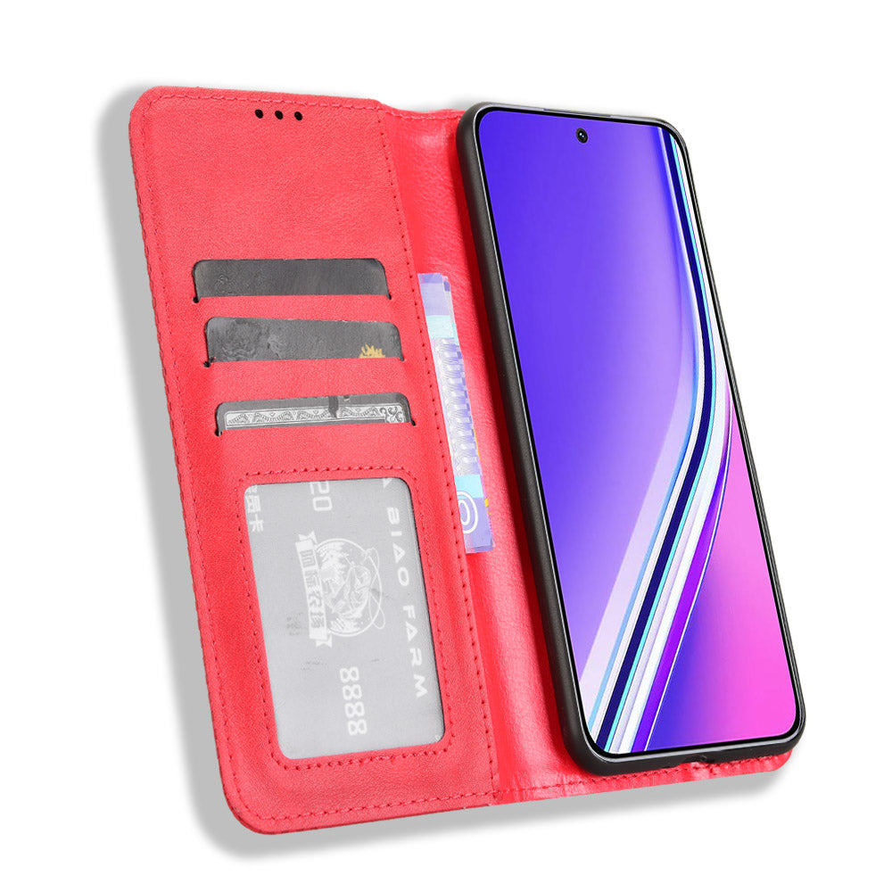 For Realme P3 Pro 5G Retro PU Leather Case Phone Wallet Stand Cover - Red