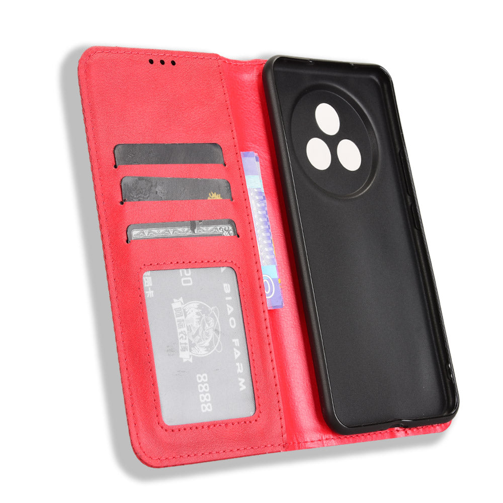 For Realme P3 Pro 5G Retro PU Leather Case Phone Wallet Stand Cover - Red