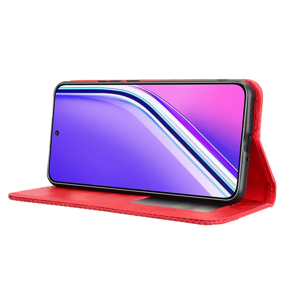 For Realme P3 Pro 5G Retro PU Leather Case Phone Wallet Stand Cover - Red