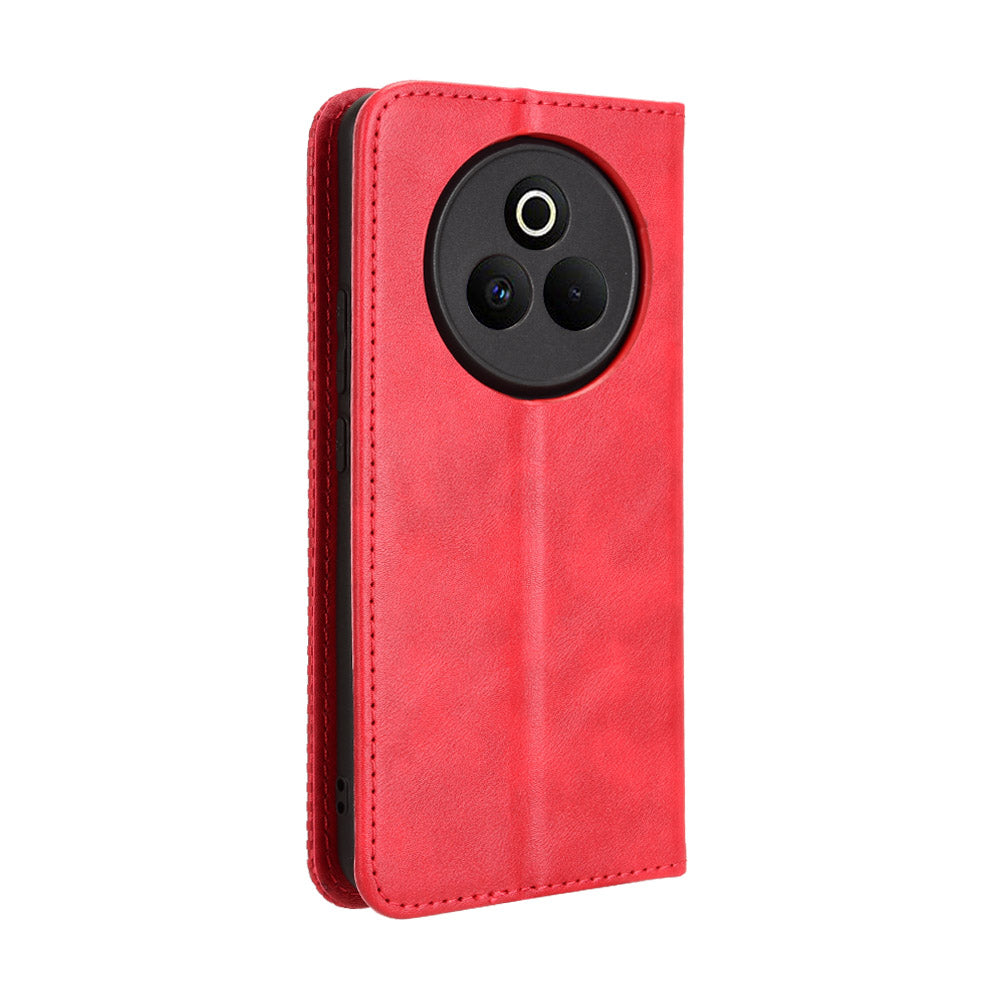 For Realme P3 Pro 5G Retro PU Leather Case Phone Wallet Stand Cover - Red