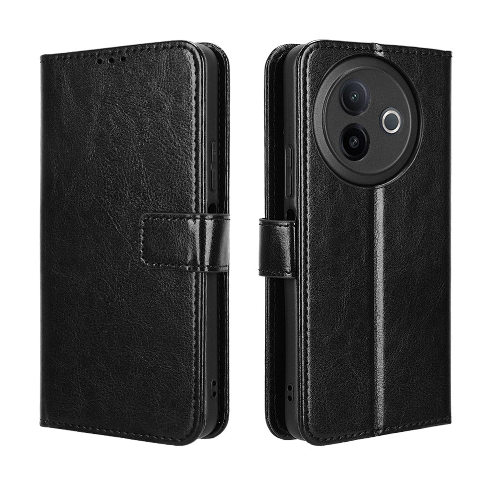 For vivo Y39 5G PU Leather Case with Strap Crazy Horse Texture Phone Wallet Cover - Black