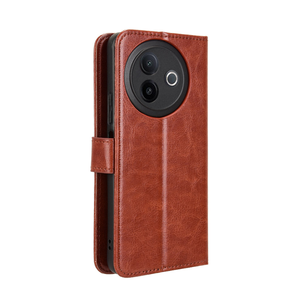 For vivo Y39 5G PU Leather Case with Strap Crazy Horse Texture Phone Wallet Cover - Brown