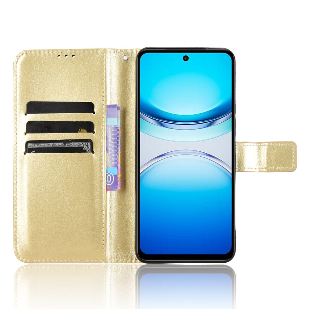 For vivo Y39 5G PU Leather Case with Strap Crazy Horse Texture Phone Wallet Cover - Gold