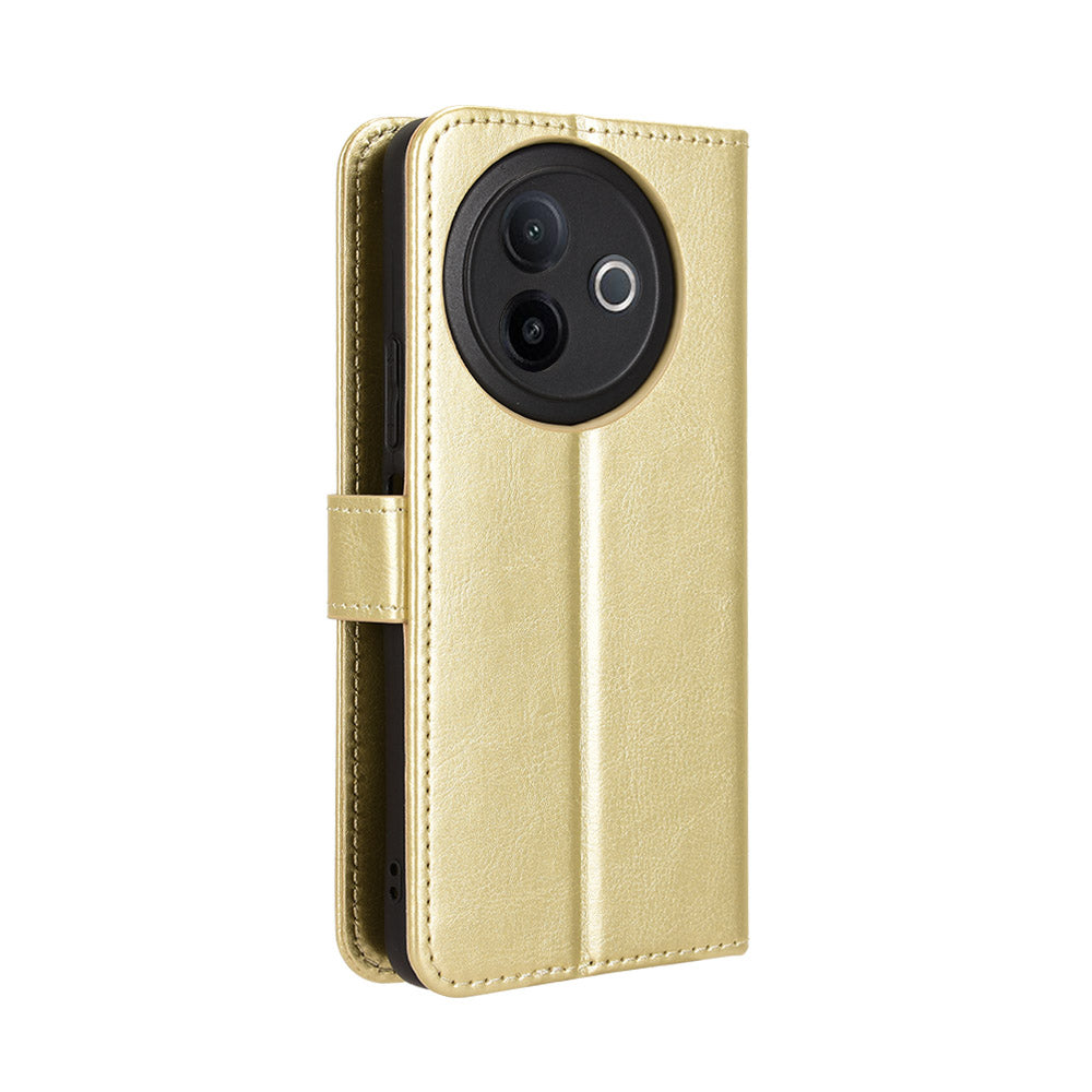 For vivo Y39 5G PU Leather Case with Strap Crazy Horse Texture Phone Wallet Cover - Gold