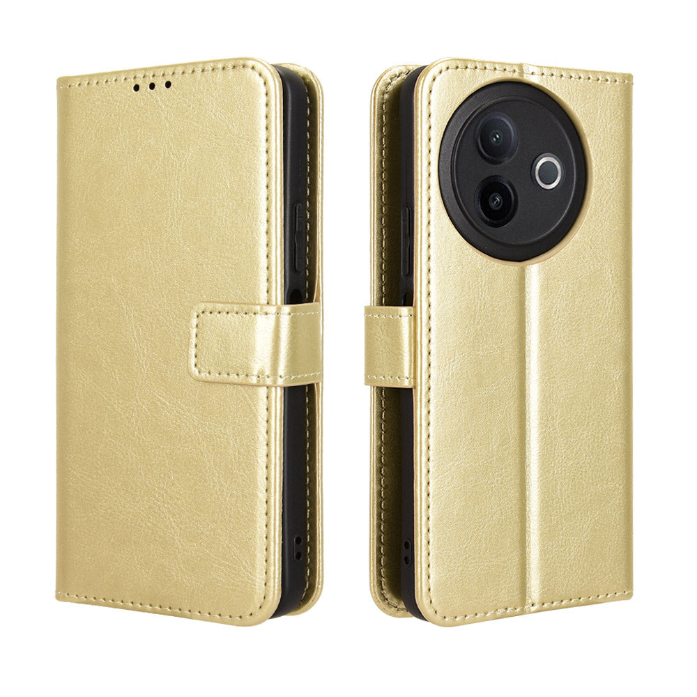 For vivo Y39 5G PU Leather Case with Strap Crazy Horse Texture Phone Wallet Cover - Gold