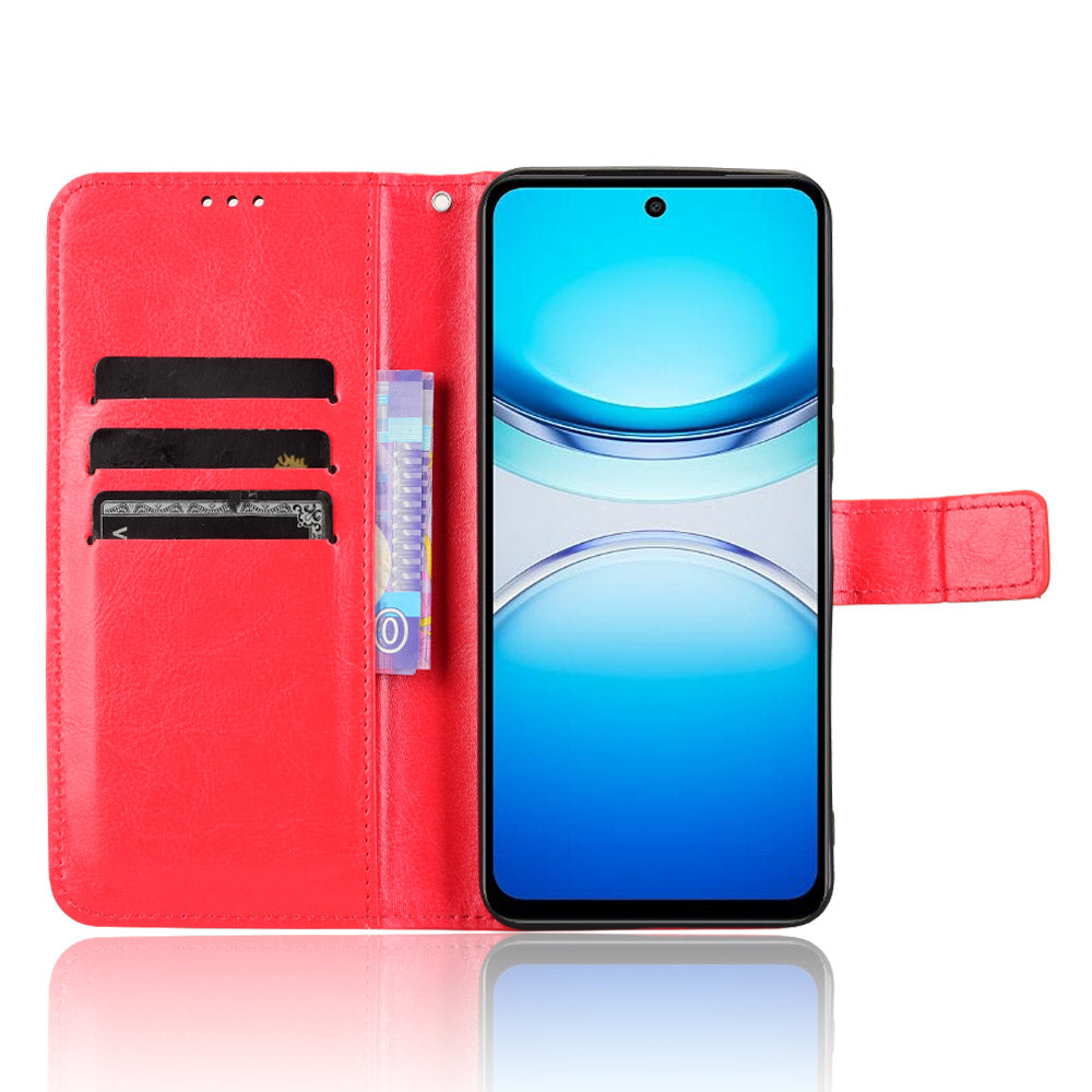 For vivo Y39 5G PU Leather Case with Strap Crazy Horse Texture Phone Wallet Cover - Red