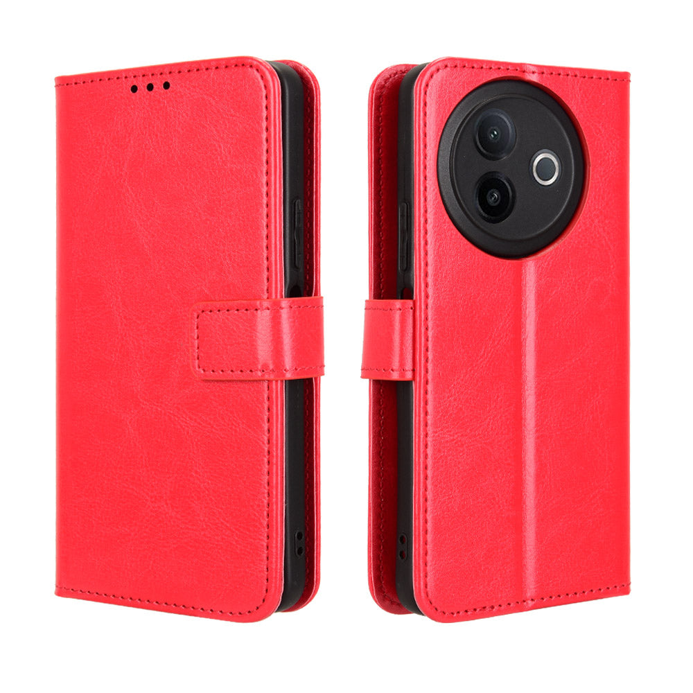 For vivo Y39 5G PU Leather Case with Strap Crazy Horse Texture Phone Wallet Cover - Red