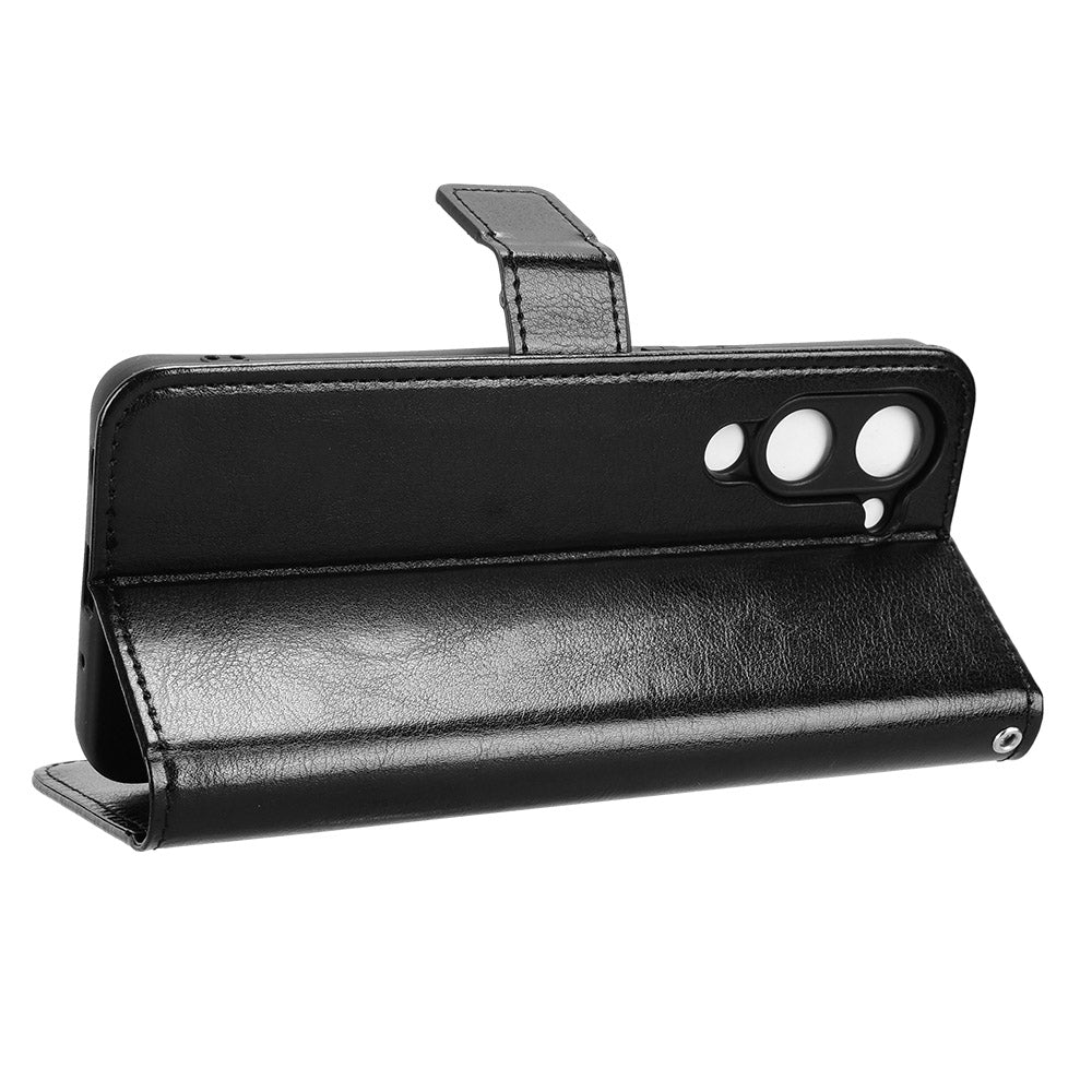 For vivo Y29s 5G / vivo Y04 4G PU Leather Case with Strap Crazy Horse Texture Phone Wallet Cover - Black